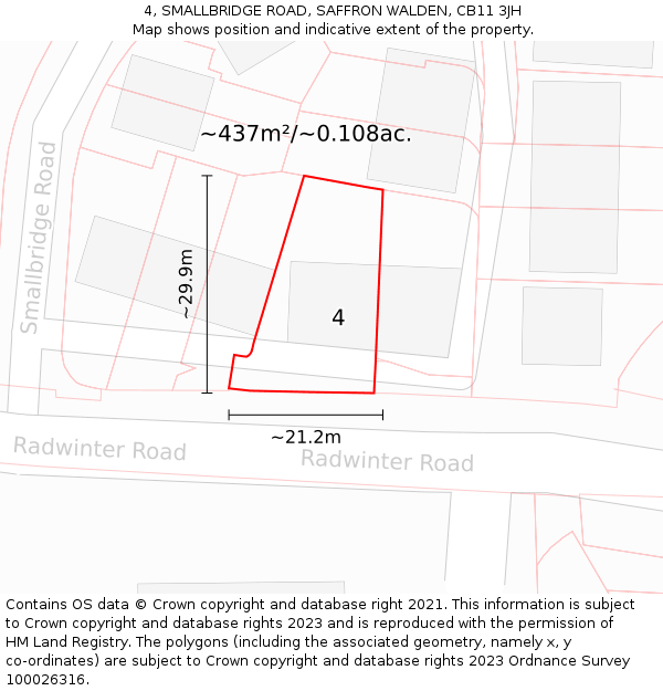 4, SMALLBRIDGE ROAD, SAFFRON WALDEN, CB11 3JH: Plot and title map