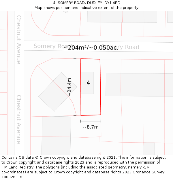 4, SOMERY ROAD, DUDLEY, DY1 4BD: Plot and title map