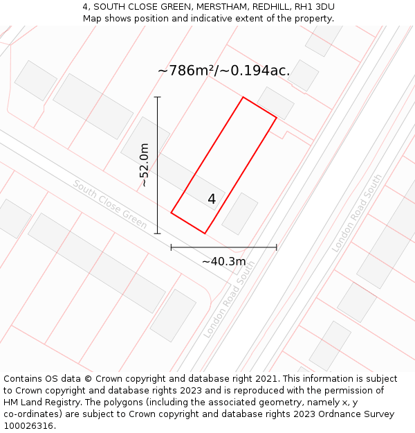 4, SOUTH CLOSE GREEN, MERSTHAM, REDHILL, RH1 3DU: Plot and title map