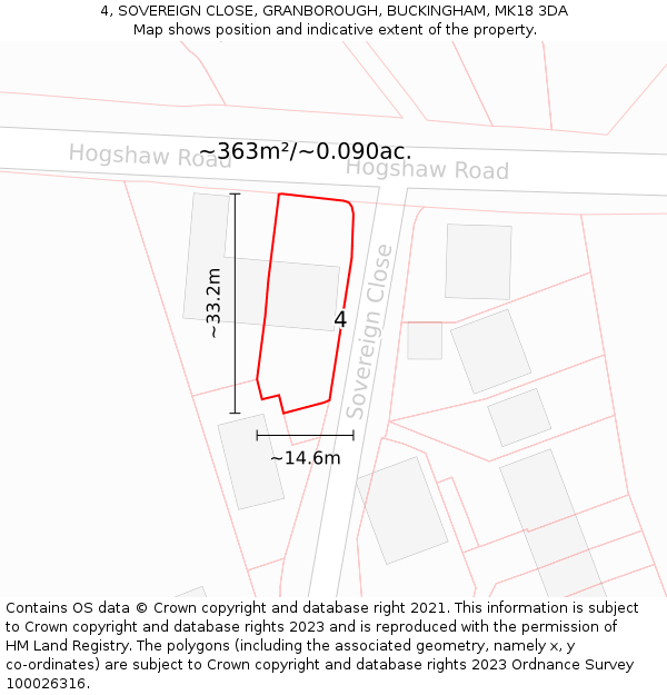 4, SOVEREIGN CLOSE, GRANBOROUGH, BUCKINGHAM, MK18 3DA: Plot and title map