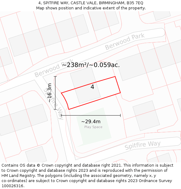 4, SPITFIRE WAY, CASTLE VALE, BIRMINGHAM, B35 7EQ: Plot and title map