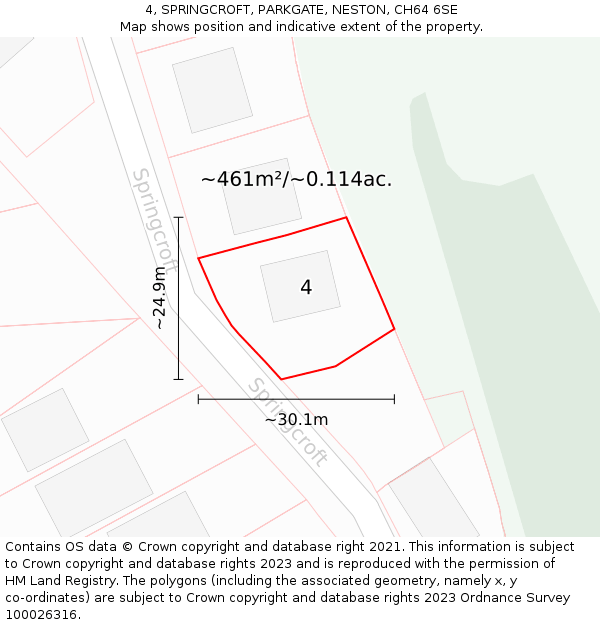 4, SPRINGCROFT, PARKGATE, NESTON, CH64 6SE: Plot and title map