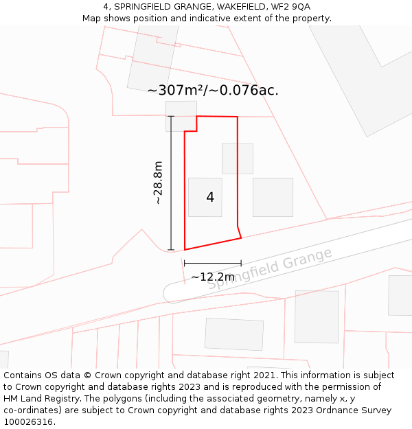 4, SPRINGFIELD GRANGE, WAKEFIELD, WF2 9QA: Plot and title map