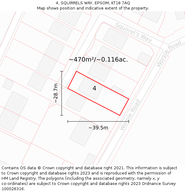 4, SQUIRRELS WAY, EPSOM, KT18 7AQ: Plot and title map