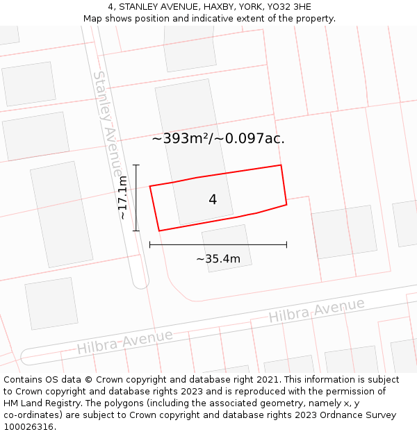 4, STANLEY AVENUE, HAXBY, YORK, YO32 3HE: Plot and title map