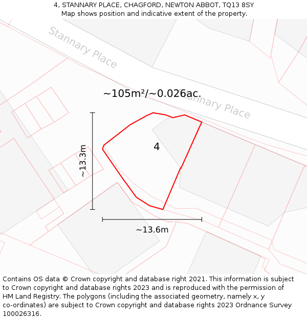 4, STANNARY PLACE, CHAGFORD, NEWTON ABBOT, TQ13 8SY: Plot and title map