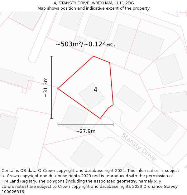 4, STANSTY DRIVE, WREXHAM, LL11 2DG: Plot and title map