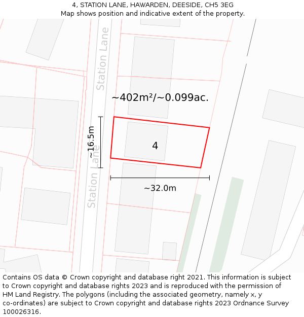 4, STATION LANE, HAWARDEN, DEESIDE, CH5 3EG: Plot and title map