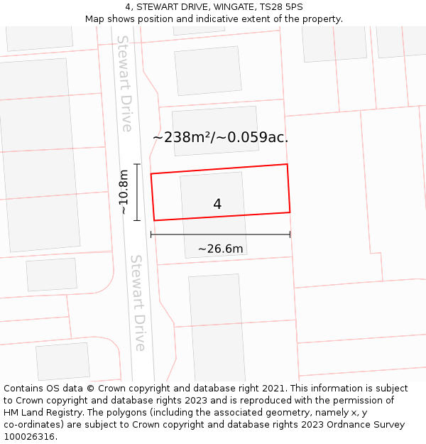 4, STEWART DRIVE, WINGATE, TS28 5PS: Plot and title map