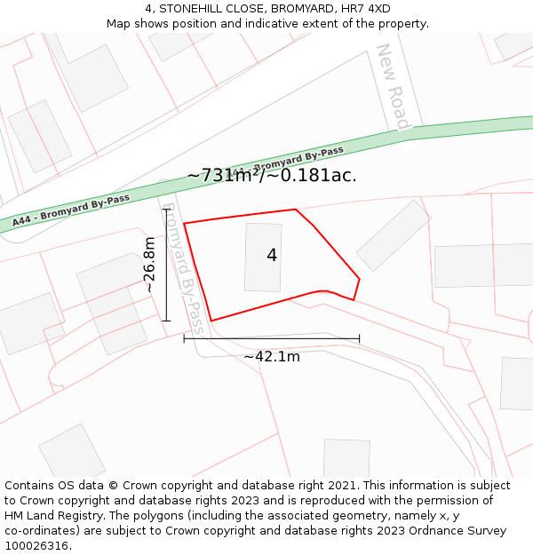 4, STONEHILL CLOSE, BROMYARD, HR7 4XD: Plot and title map