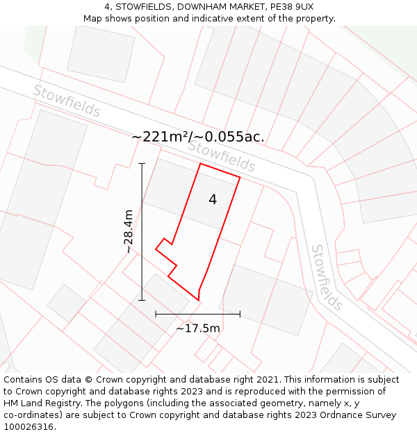 4, STOWFIELDS, DOWNHAM MARKET, PE38 9UX: Plot and title map