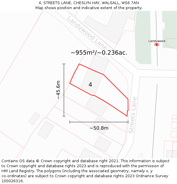 4, STREETS LANE, CHESLYN HAY, WALSALL, WS6 7AN: Plot and title map