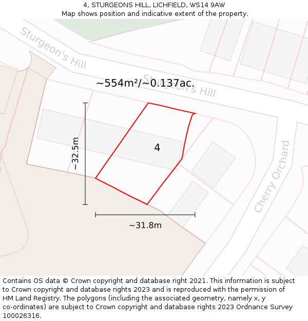 4, STURGEONS HILL, LICHFIELD, WS14 9AW: Plot and title map