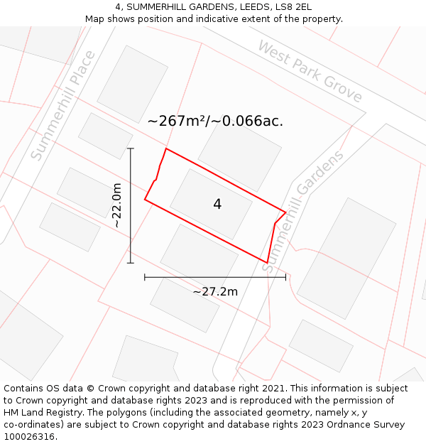 4, SUMMERHILL GARDENS, LEEDS, LS8 2EL: Plot and title map