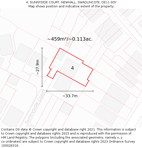 4, SUNNYSIDE COURT, NEWHALL, SWADLINCOTE, DE11 0GY: Plot and title map