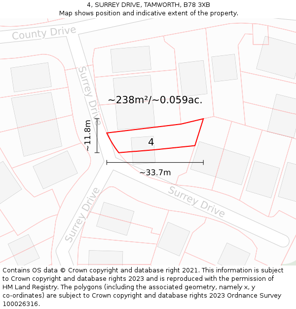 4, SURREY DRIVE, TAMWORTH, B78 3XB: Plot and title map