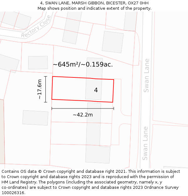4, SWAN LANE, MARSH GIBBON, BICESTER, OX27 0HH: Plot and title map