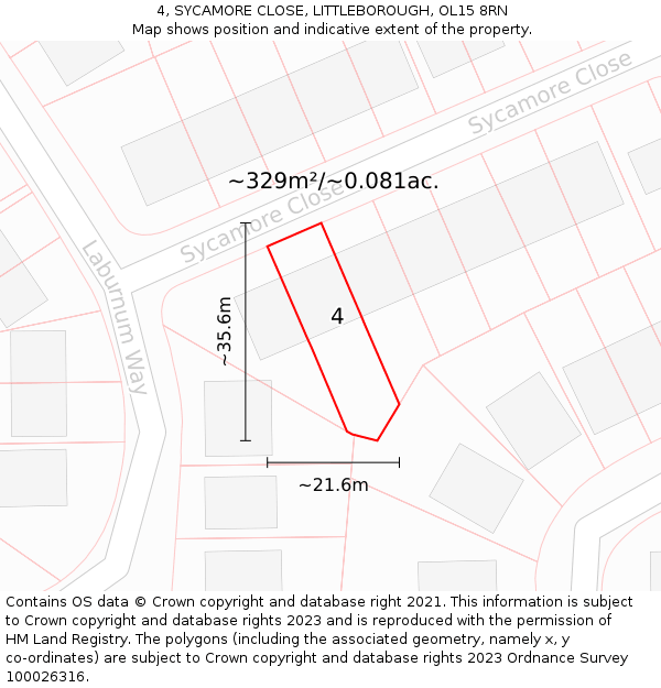 4, SYCAMORE CLOSE, LITTLEBOROUGH, OL15 8RN: Plot and title map