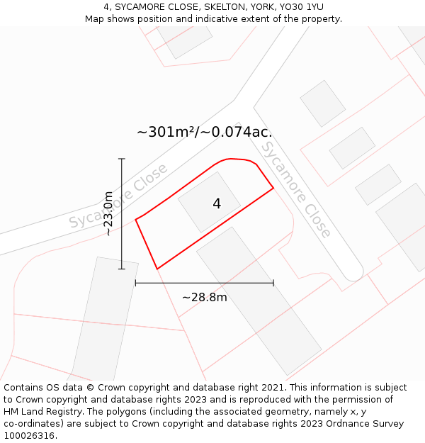 4, SYCAMORE CLOSE, SKELTON, YORK, YO30 1YU: Plot and title map