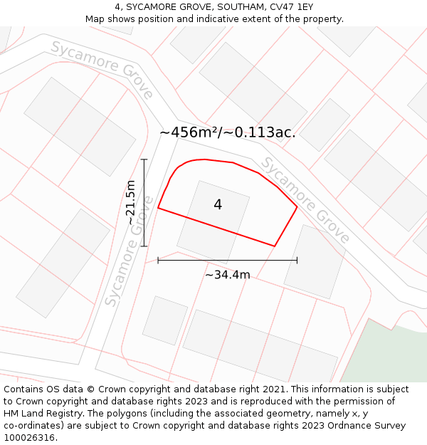 4, SYCAMORE GROVE, SOUTHAM, CV47 1EY: Plot and title map