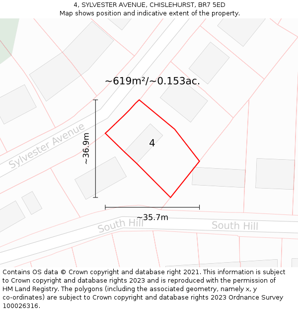 4, SYLVESTER AVENUE, CHISLEHURST, BR7 5ED: Plot and title map