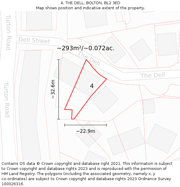 4, THE DELL, BOLTON, BL2 3ED: Plot and title map