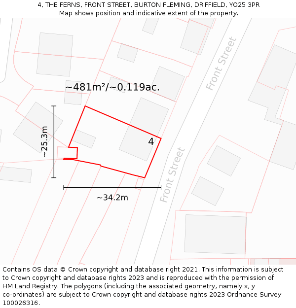 4, THE FERNS, FRONT STREET, BURTON FLEMING, DRIFFIELD, YO25 3PR: Plot and title map