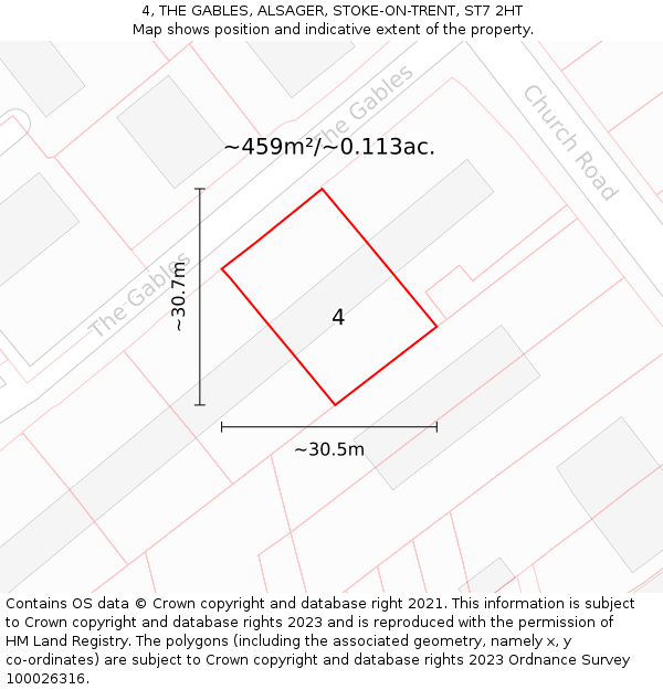 4, THE GABLES, ALSAGER, STOKE-ON-TRENT, ST7 2HT: Plot and title map