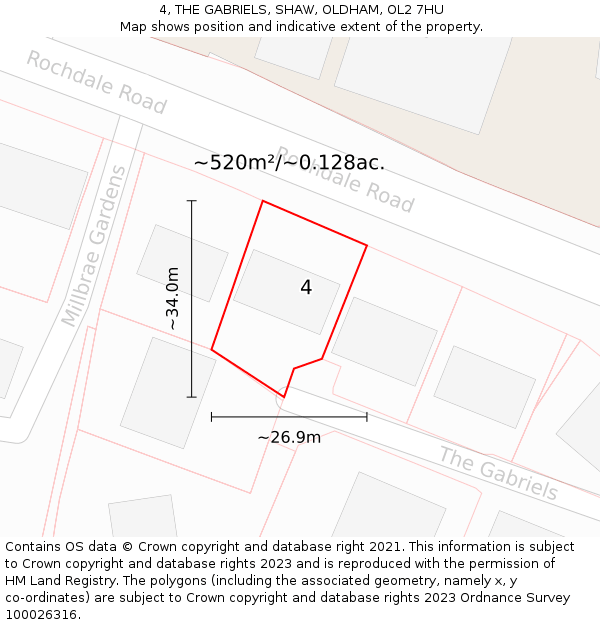 4, THE GABRIELS, SHAW, OLDHAM, OL2 7HU: Plot and title map