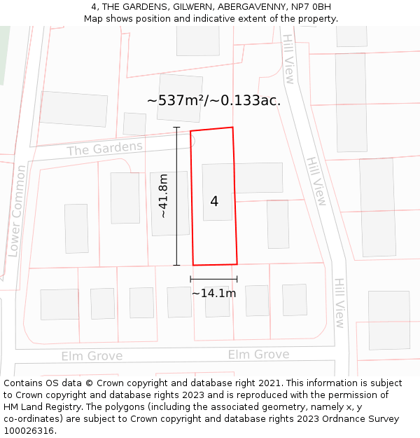 4, THE GARDENS, GILWERN, ABERGAVENNY, NP7 0BH: Plot and title map