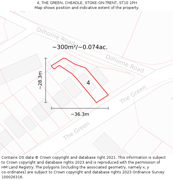 4, THE GREEN, CHEADLE, STOKE-ON-TRENT, ST10 1PH: Plot and title map