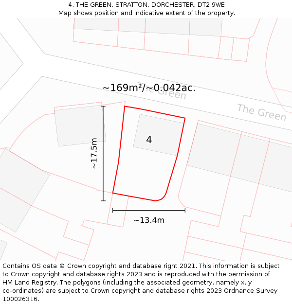 4, THE GREEN, STRATTON, DORCHESTER, DT2 9WE: Plot and title map