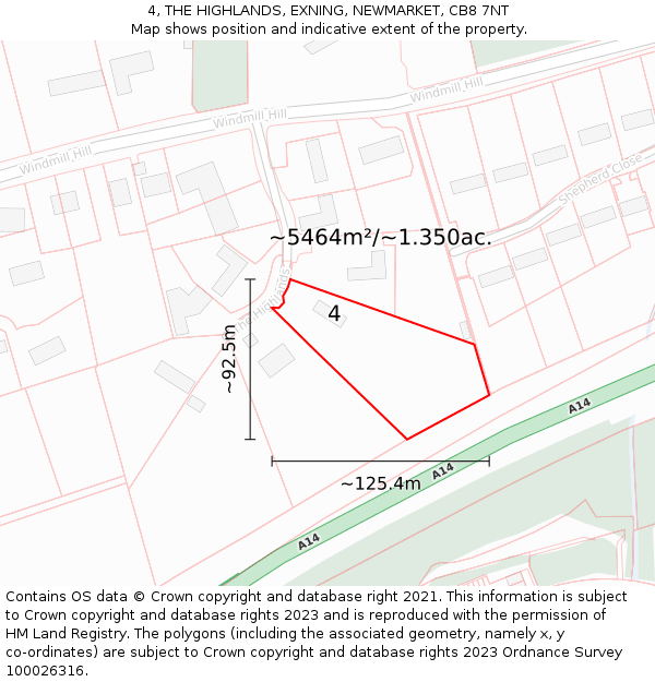 4, THE HIGHLANDS, EXNING, NEWMARKET, CB8 7NT: Plot and title map