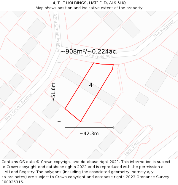 4, THE HOLDINGS, HATFIELD, AL9 5HQ: Plot and title map