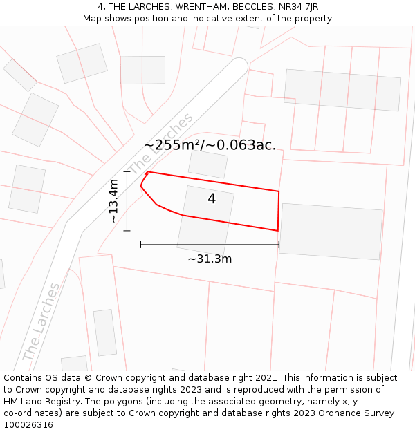 4, THE LARCHES, WRENTHAM, BECCLES, NR34 7JR: Plot and title map