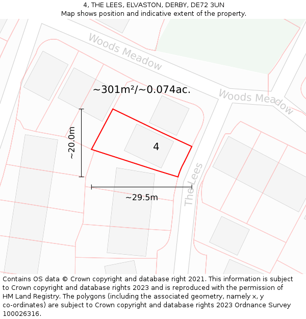 4, THE LEES, ELVASTON, DERBY, DE72 3UN: Plot and title map