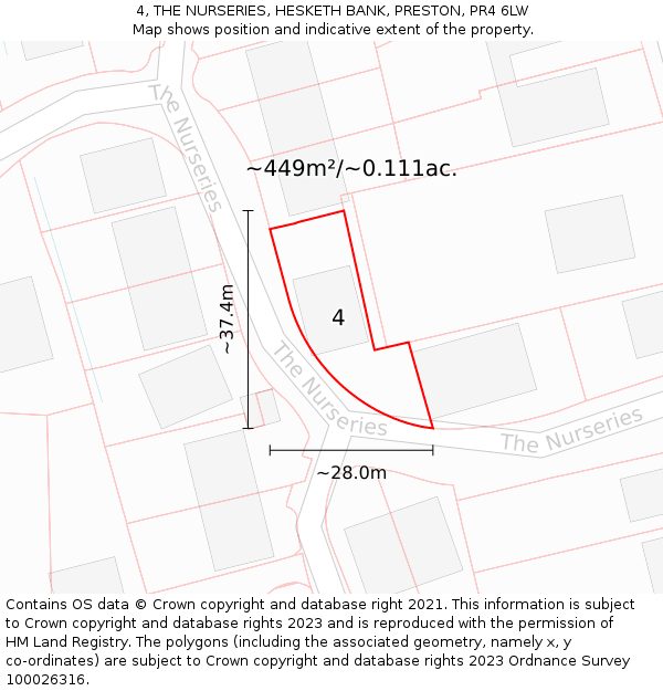 4, THE NURSERIES, HESKETH BANK, PRESTON, PR4 6LW: Plot and title map