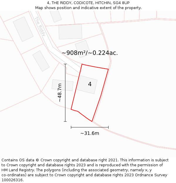 4, THE RIDDY, CODICOTE, HITCHIN, SG4 8UP: Plot and title map