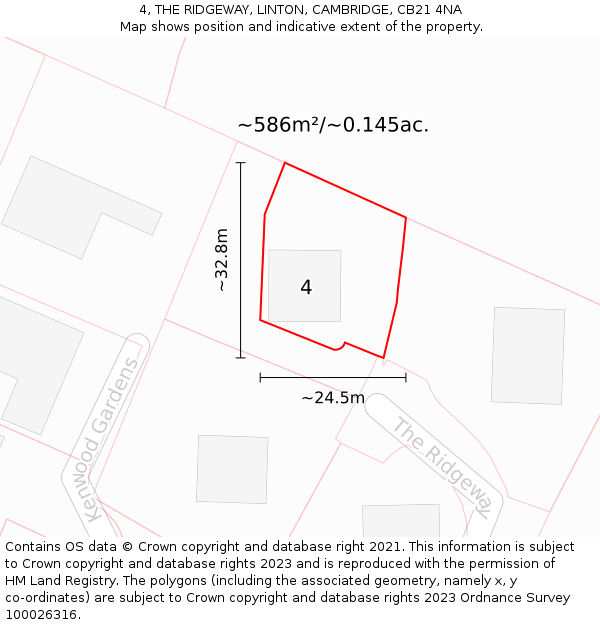 4, THE RIDGEWAY, LINTON, CAMBRIDGE, CB21 4NA: Plot and title map