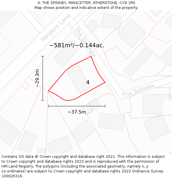 4, THE SPINNEY, MANCETTER, ATHERSTONE, CV9 1RS: Plot and title map