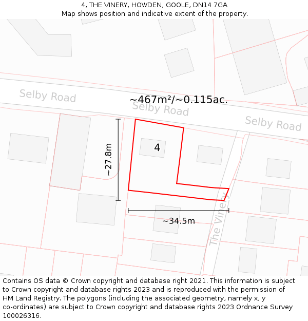 4, THE VINERY, HOWDEN, GOOLE, DN14 7GA: Plot and title map