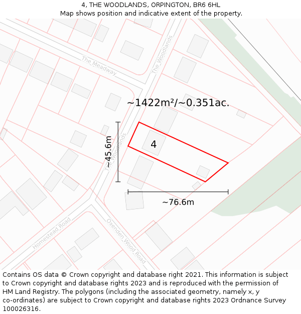 4, THE WOODLANDS, ORPINGTON, BR6 6HL: Plot and title map