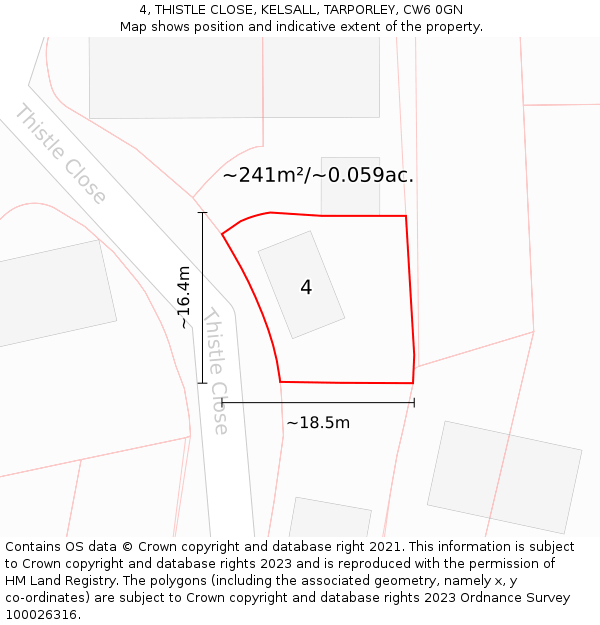 4, THISTLE CLOSE, KELSALL, TARPORLEY, CW6 0GN: Plot and title map