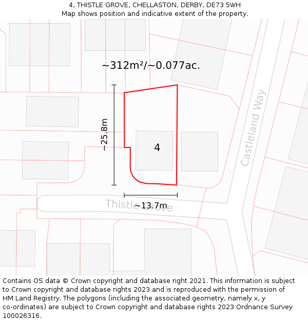 4, THISTLE GROVE, CHELLASTON, DERBY, DE73 5WH: Plot and title map