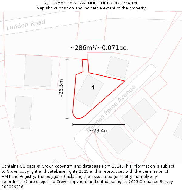 4, THOMAS PAINE AVENUE, THETFORD, IP24 1AE: Plot and title map