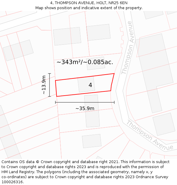 4, THOMPSON AVENUE, HOLT, NR25 6EN: Plot and title map