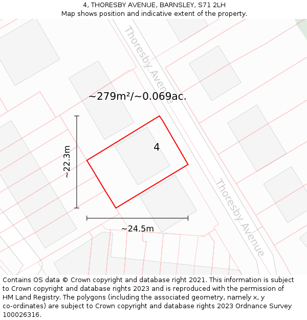 4, THORESBY AVENUE, BARNSLEY, S71 2LH: Plot and title map