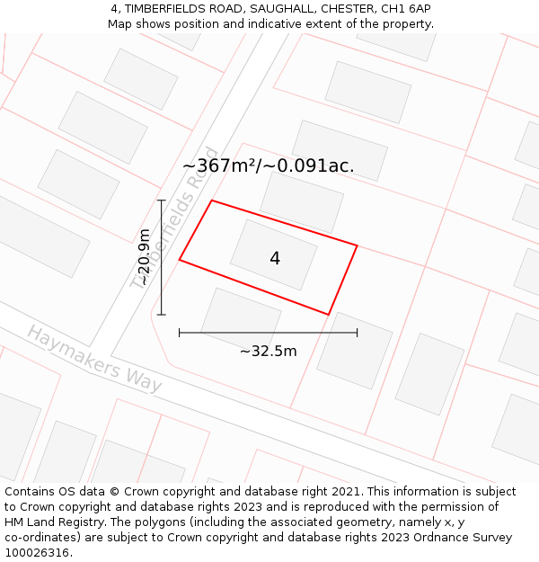 4, TIMBERFIELDS ROAD, SAUGHALL, CHESTER, CH1 6AP: Plot and title map