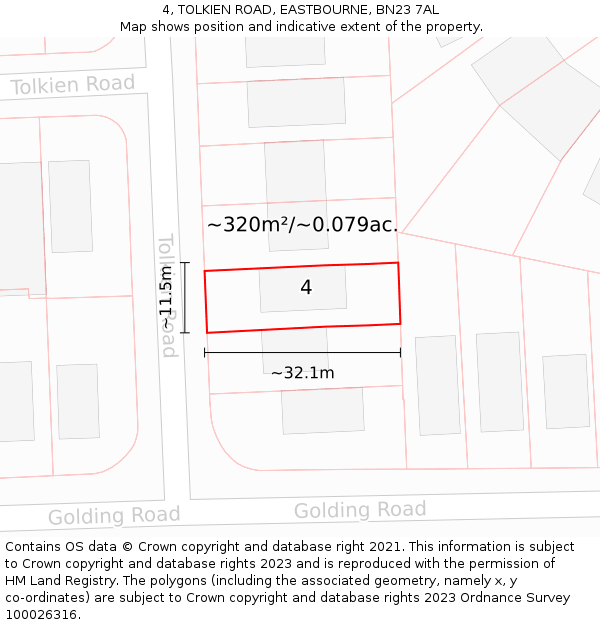 4, TOLKIEN ROAD, EASTBOURNE, BN23 7AL: Plot and title map