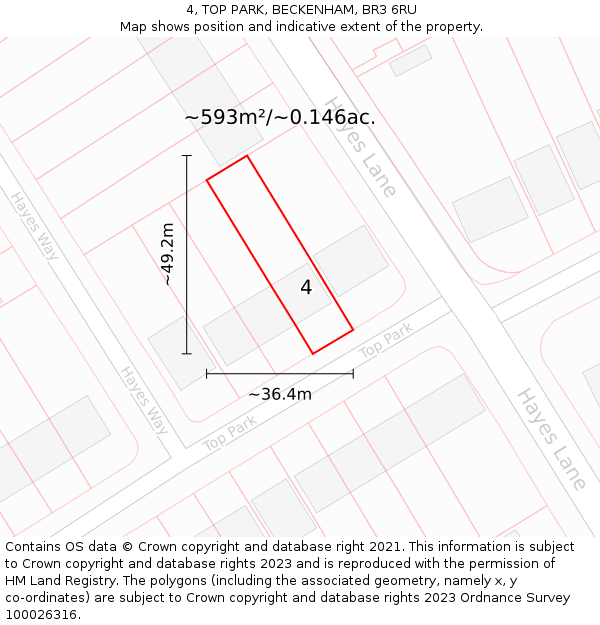 4, TOP PARK, BECKENHAM, BR3 6RU: Plot and title map